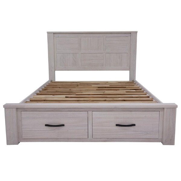 Foxglove Bed Frame Queen Size Timber Mattress Base With Storage Drawers - White