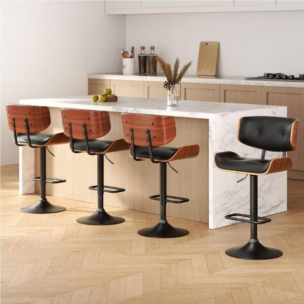 4x Artiss Bar Stools Gas Lift Leather All Black