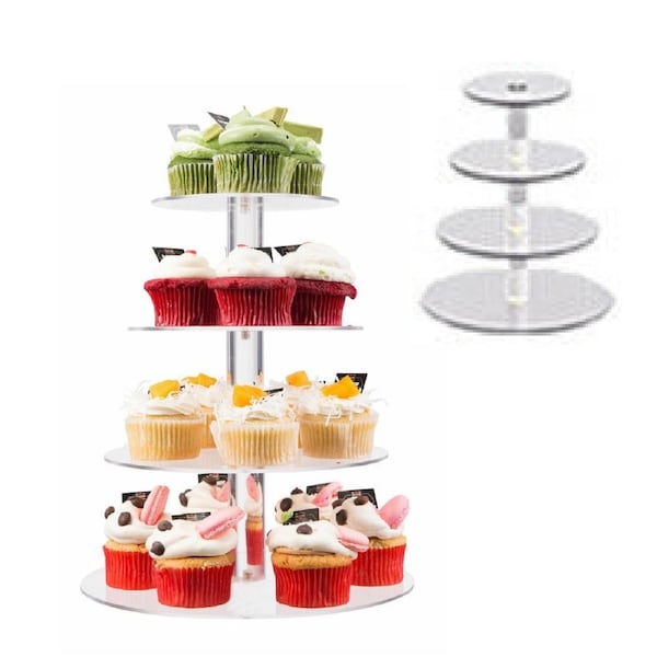 4 Tier Acrylic Cupcake Stand Round Cake Plate Tree Birthday Wedding Party