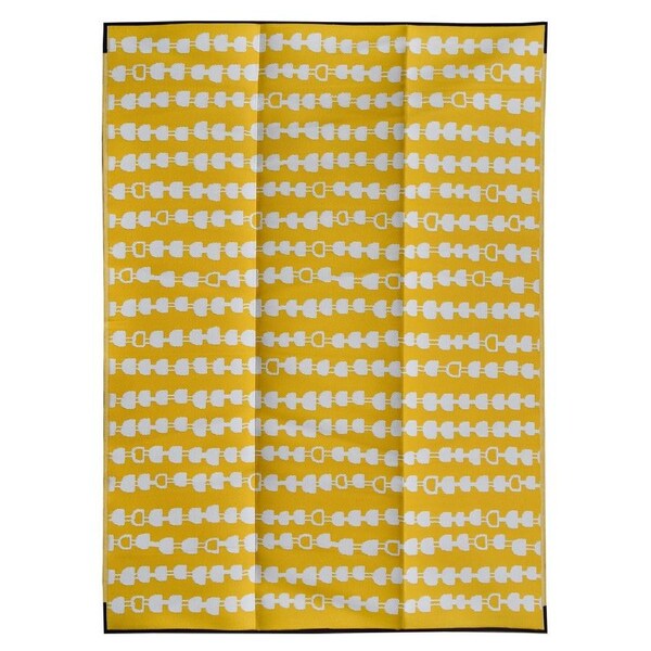 Stripes Arrow Yellow & White Foldable Waterproof Large Camping Mat - 270 x 360 cm - Weatherproof Rug, Recycled Plastic, Sustainable, Eco Friendly UV Resistant, Durable Outdoor, Patio Rug