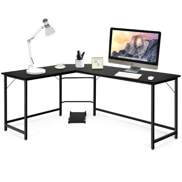 Costway L-shaped Computer Desk Corner Desk w/CPU Stand Home Office Writing Desk 2 Person Study Workstation Black