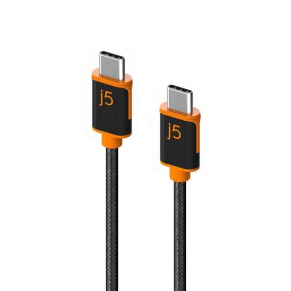 J5create JUCX24 USB-C to USB-C Sync & Charge Cable 180cm, Braided Polyester Supports USB 2.0 with speeds up to 480Mbps, output up to 3A