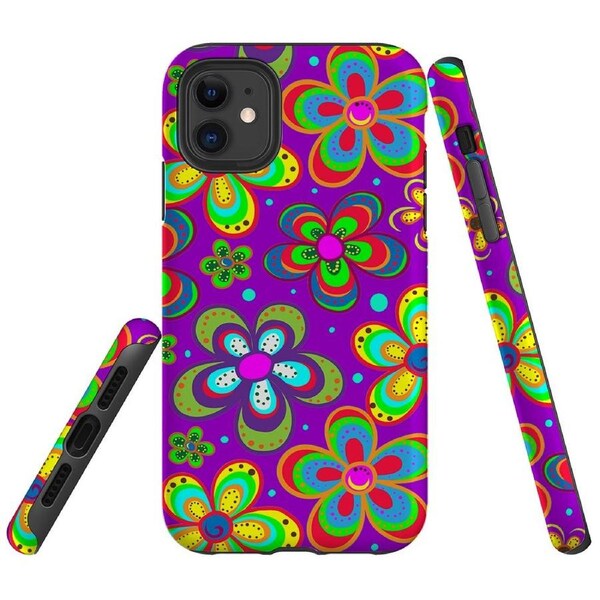 For iPhone 11 Case, Shielding Back Cover,Purple Floral Design