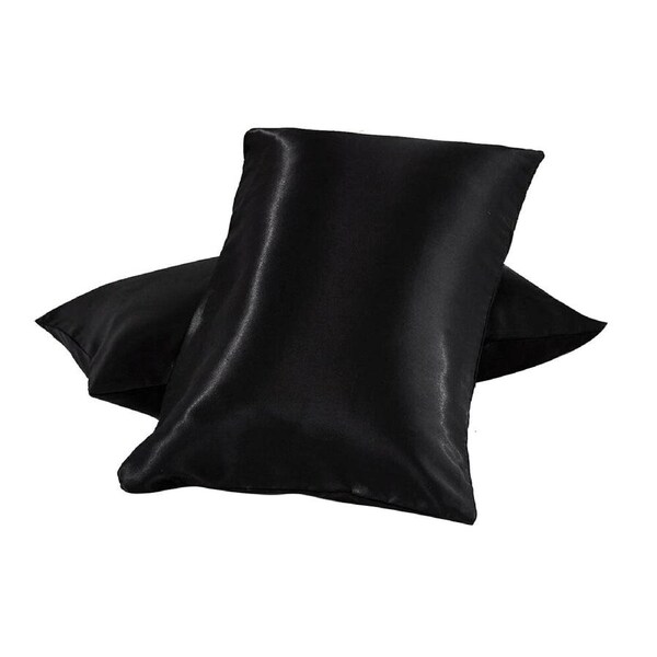 Black 48X73CM 1 Pair Silk Satin Pillowcases
