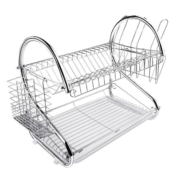 2-Tier Kitchen Dish Drainer Sink Tray Holder Drying Rack