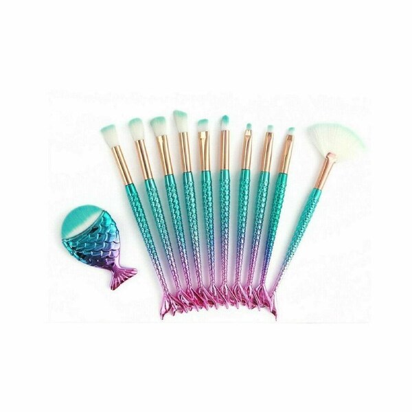 11 X Mermaid Makeup Brushes Set Fish Tail Foundation Eyeshadow Cosmetic Brush