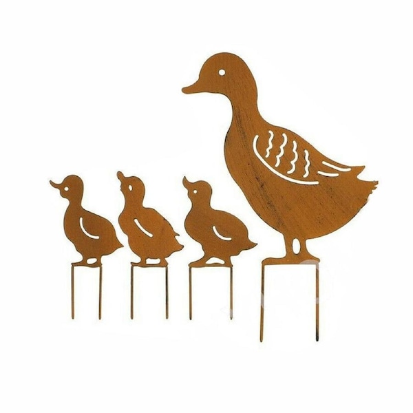 Metal Garden Family Duck Shape Stake Animal Retro Outdoor Sculpture Ornament