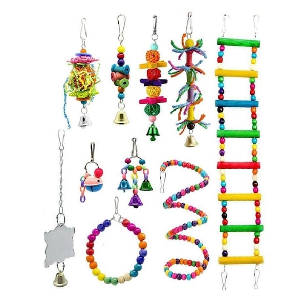 10PCS Parrot Hanging Swing Bird Toy Bells Cage Parakeet Cockatiel Budgie Harness A Style