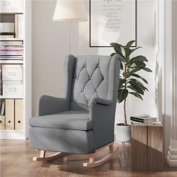 Armchair with Solid Rubber Wood Rocking Legs Light Grey Fabric vidaXL