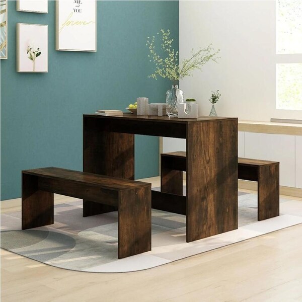 3 Piece Dining Set Smoked Oak Engineered Wood vidaXL