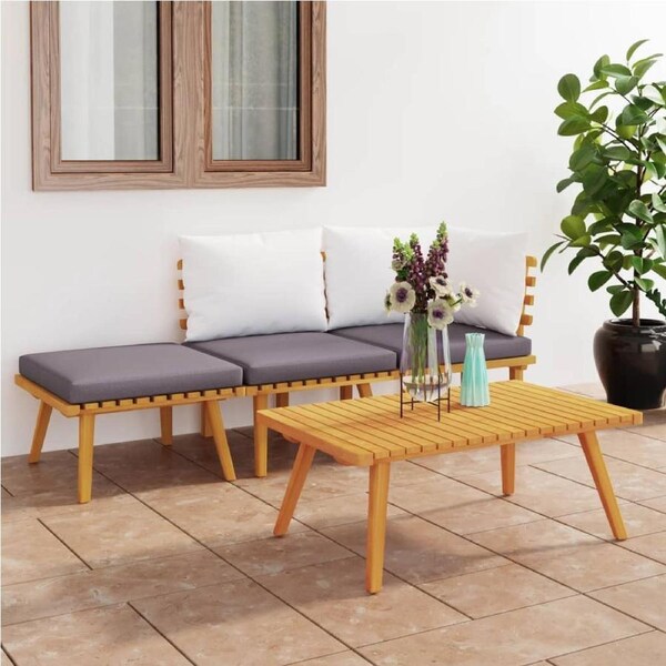 4 Piece Garden Lounge Set with Cushions Solid Wood Acacia vidaXL