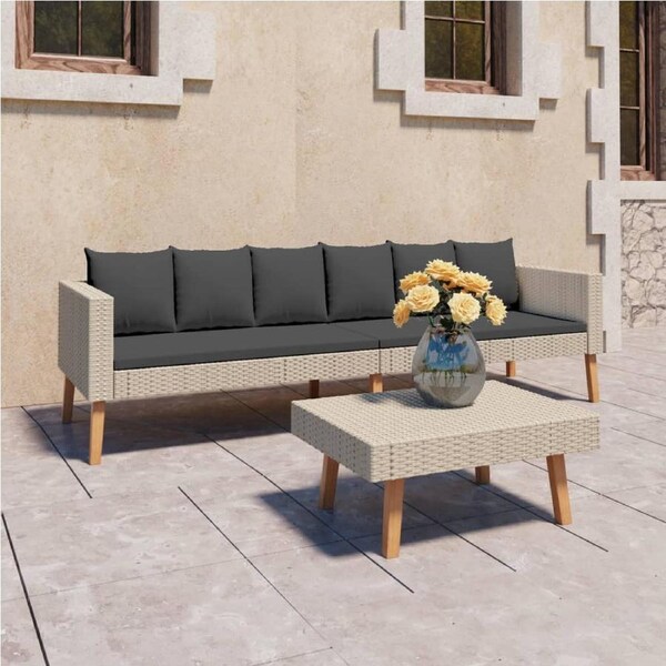2 Piece Garden Lounge Set with Cushions Poly Rattan Beige vidaXL