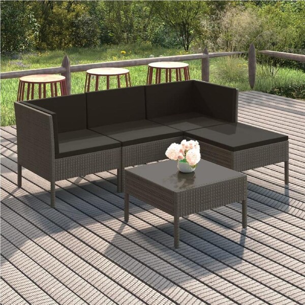 5 Piece Garden Lounge Set with Cushions Poly Rattan Grey vidaXL