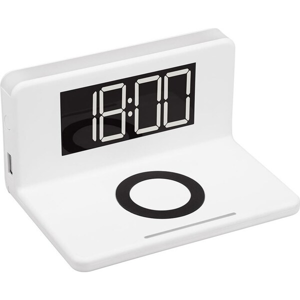 Rewyre Alarm Clock/Night Light QI Wireless Phone Charger For Apple/Samsung White