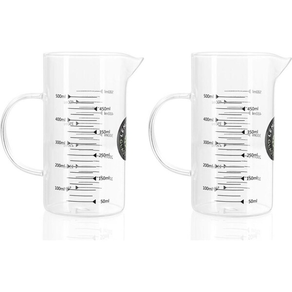 2x Lemon & Lime 500ml/15cm Glass Measuring Jug Baking/Cooking Cup w/Handle Clear