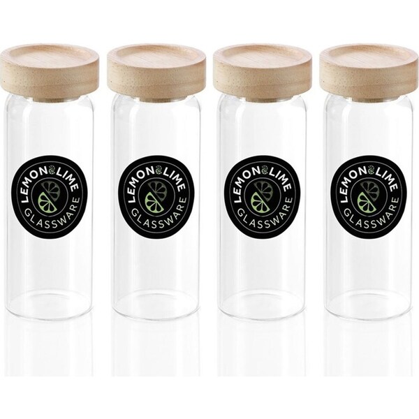 4x Lemon & Lime Woodend Beech 175ml/13.5cm Glass Spice Jar/Container Clear w/Lid