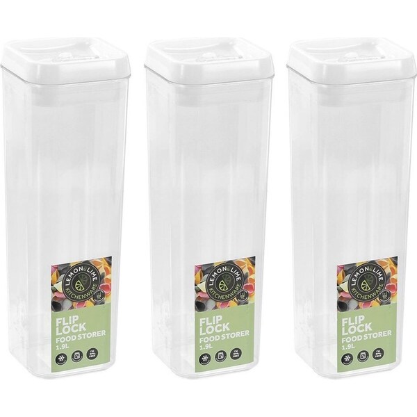 3x Lemon & Lime Flip Lock 1.9L/30cm Food Storer/Storage Square Container w/ Lid
