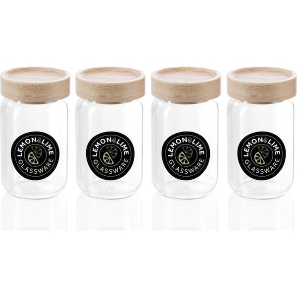 4x Lemon & Lime Woodend Beech 200ml/10.5cm Glass Spice Jar/Container Clear w/Lid