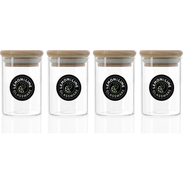 4x Lemon & Lime Camden 90ml Glass Jar Storage Airtight Container Clear w/ Lid