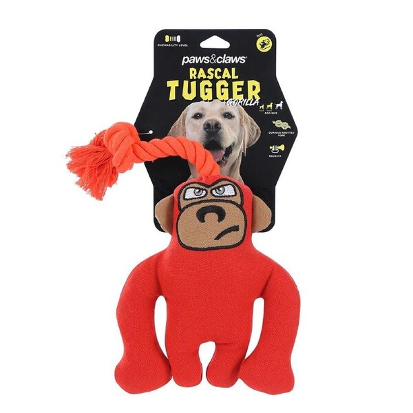 Paws & Claws 36cm Rascal Canvas Gorilla Tugger Pet Interactive Toy w/ Squeaker