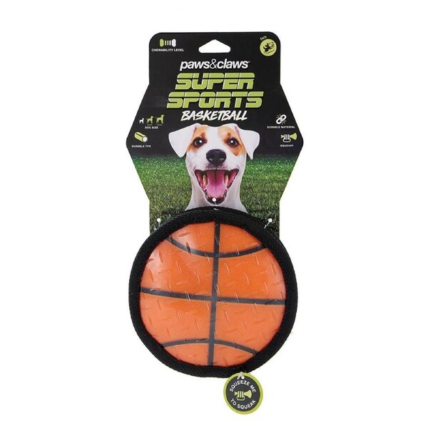 Paws & Claws 15cm Super Sports TPR Covered Oxford Basketball Pet Toy w/ Squeaker