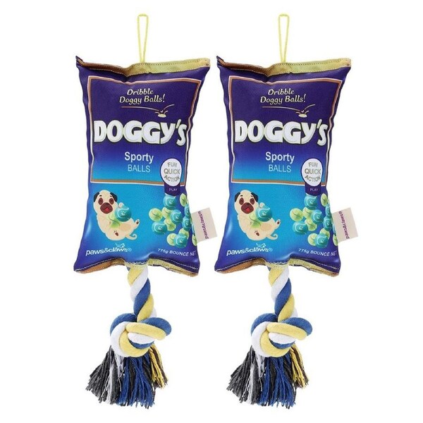 2x Paws & Claws 25cm Doggy's Balls Snacks Oxford Tugger Pet Play Toy w/Rope Asst