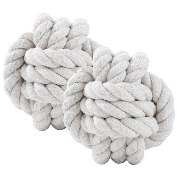 2x Paws & Claws Pet 7.5cm Eco Rope Knotted Ball Interactive Dog Chew Toy White