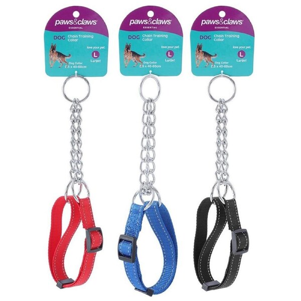 3x Paws & Claws Chain Pet/Dog Training Collar Large 40-60cm w/ Webbing Assorted