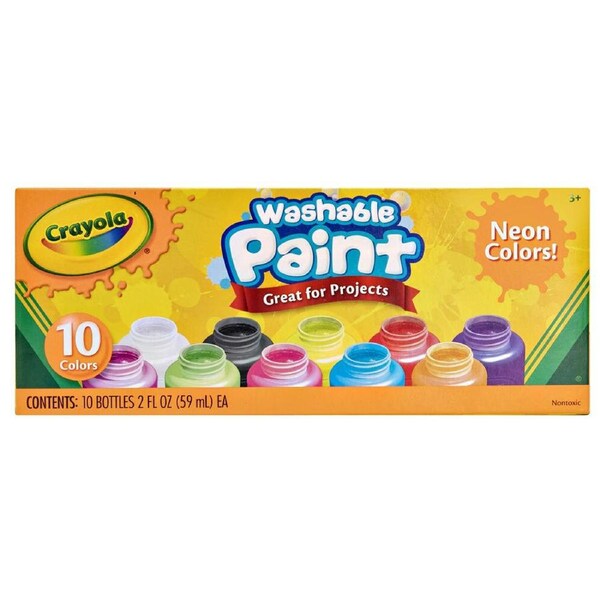 10pc Crayola Washable Neon Paint Set Non-Toxic Water Based Arts Craft Kids 3y+