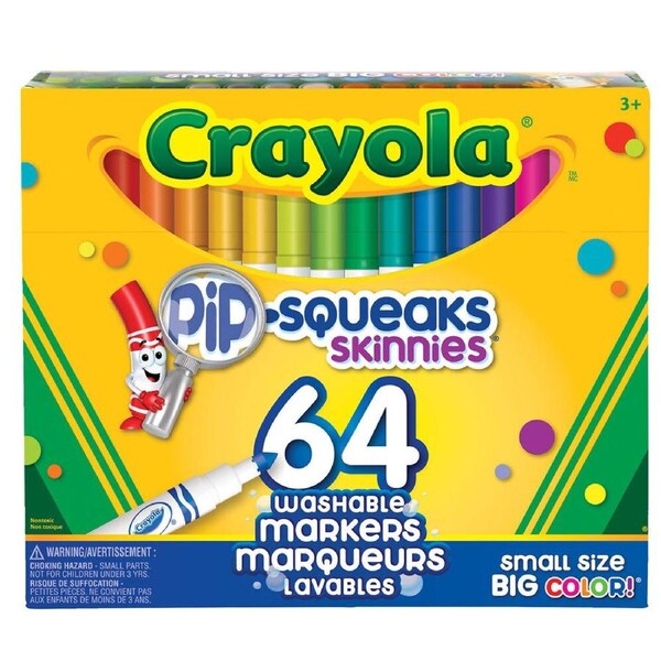 64pc Crayola Pip-Squeaks Skinnies Washable Coloured Non Toxic Markers Kids 3y+