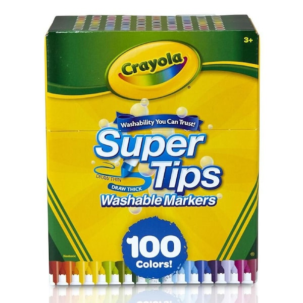 100pc Crayola Super Tips Washable Coloured Non Toxic Markers Art Crafts Kids 3y+