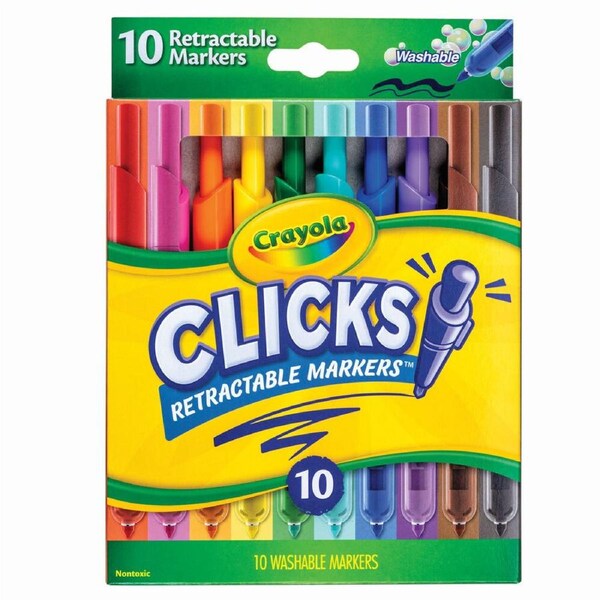 10pc Crayola Clicks Retractable Washable Non Toxic Coloured Markers Art Kids 8y+