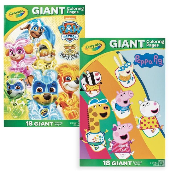 18pg Crayola Paw Patrol & 18pg Peppa Pig Giant Kids Colouring Pages Set 3+