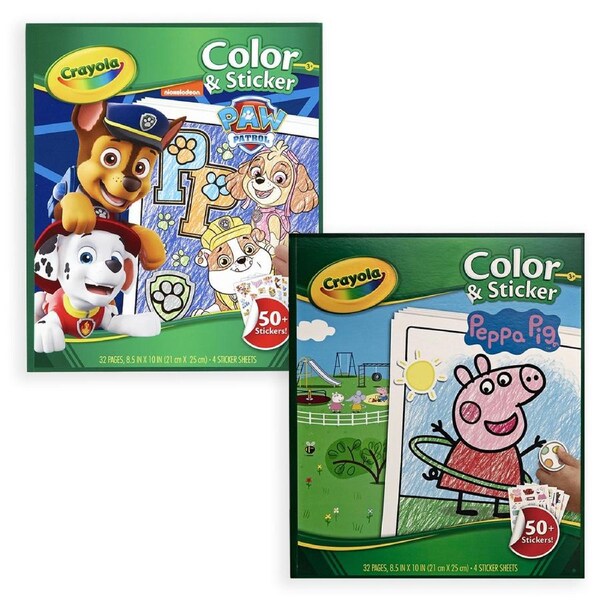 32pg Crayola Paw Patrol & 32pg Peppa Pig Kids Colouring & Sticker Book Set 3+