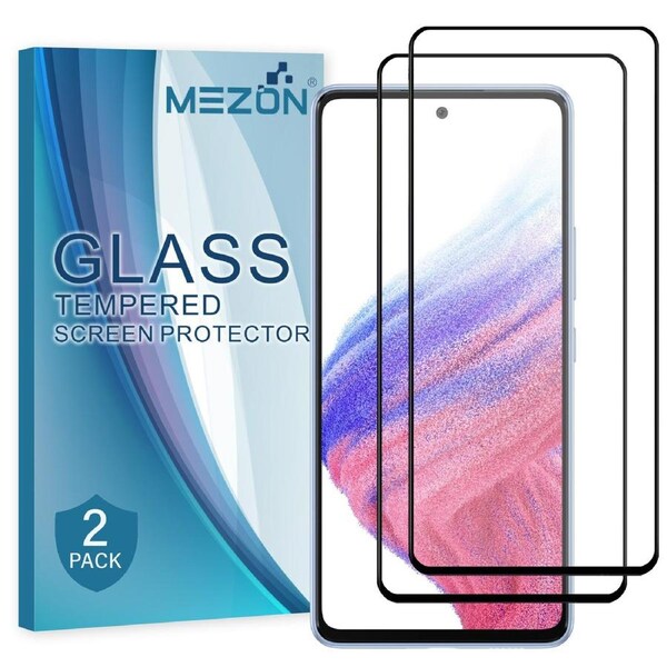 [2 Pack] Full Coverage Samsung Galaxy A53 5G Tempered Glass Crystal Clear Premium 9H HD Screen Protector by MEZON (A53 5G, 9H Full)