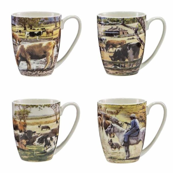 Ashdene Grazing Paddocks Set 4 Assorted Coffee China Mugs
