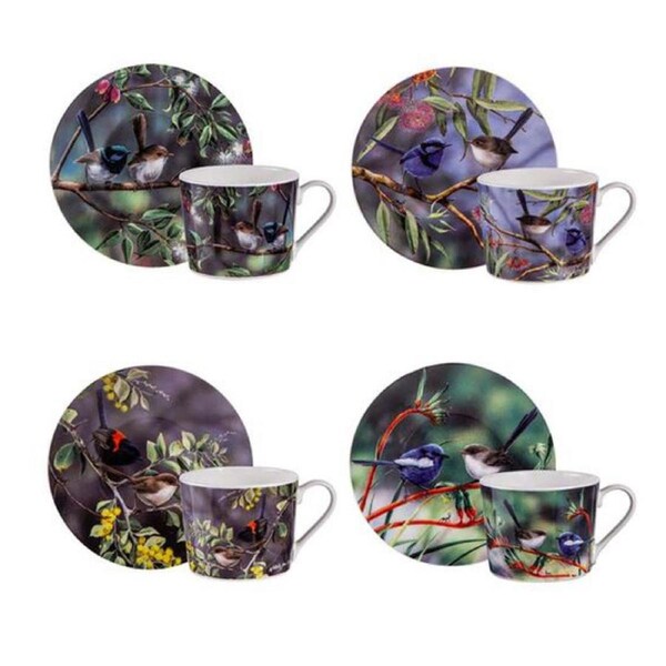 Ashdene Australian Wrens 4 Cups and Saucers Set Giftboxed