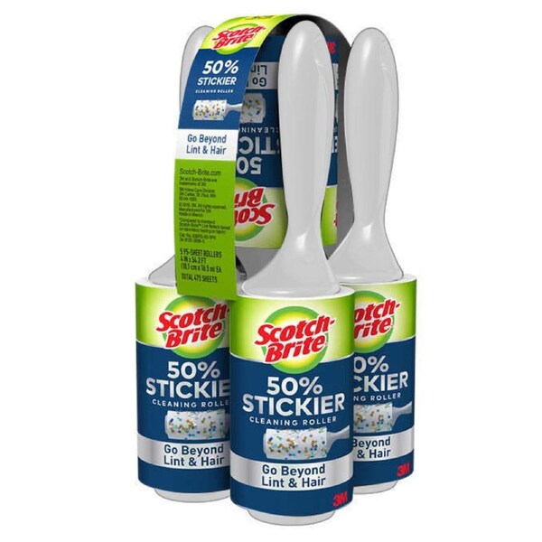 5X Scotch Brite 3M Lint Roller Fluff Pet Hair Dust Remover Roll 475 Sheets High Quality