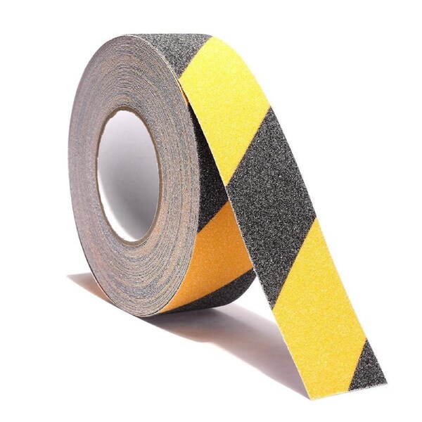 Dolphy High Visibility Anti-Skid Safety Tape - 50mm x 18m Black & Yellow Zebra Stripe, 60-Grit Non-Slip Surface, Water & Chemical Resistant for Indoor/Outdoor Hazard Marking