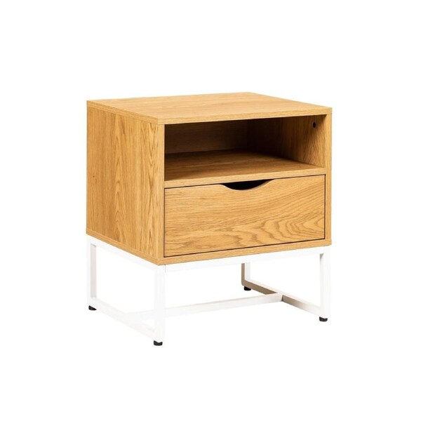 HomeStar Seashore Open Shelf Bedside Nightstand Side Table W/ 1-Drawer - Oak