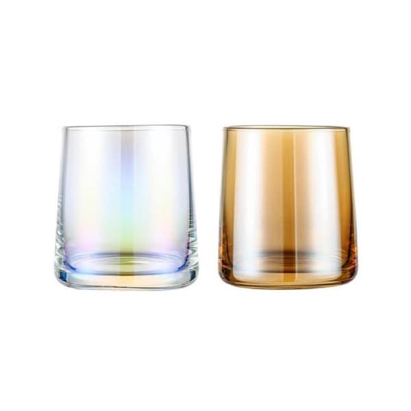 Holographic & Amber Glass Tumblers (Set of 2)