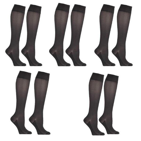 5 Pack Sheer Relief Trouser Sock For Active Legs Black Women Knee High Stockings