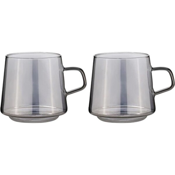 2pc Tempa Oaklyn 450ml Glass Mug Coffee/Tea Drinkware Juice/Water Cup Charcoal