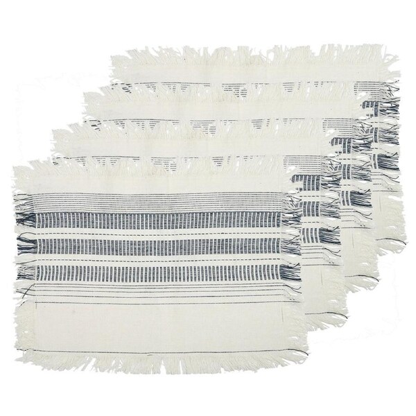 4x Assemble Farell Cotton Dining/Dine Table Placemat Décor Rectangle Natural/WHT