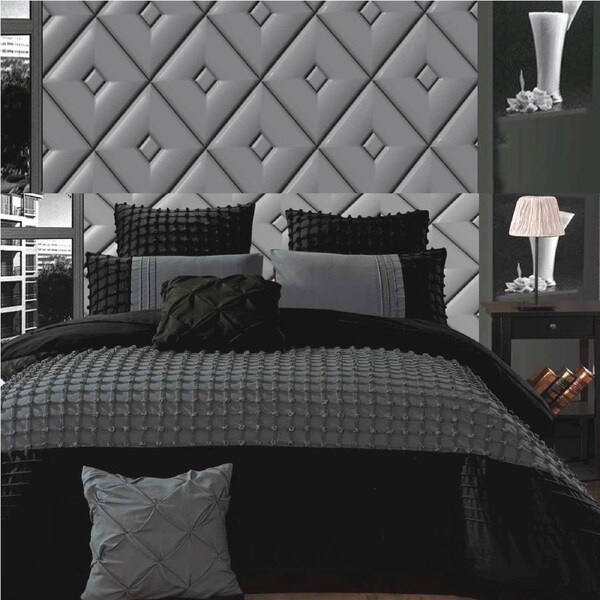Embroidery Lattice Black Grey Quilt Cover Set /optionals ( Queen / King / Super King / Double /Options ) 3pcs Super King Quilt Cover Set