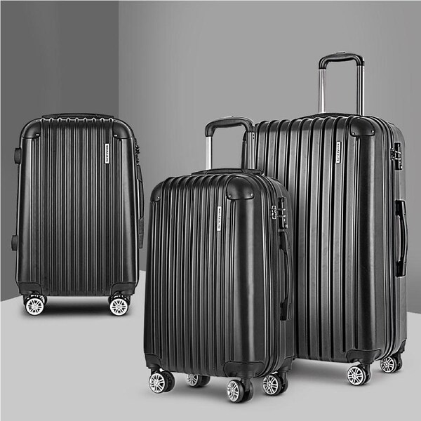 Wanderlite Luggage 3 Piece Set Black Blue Black