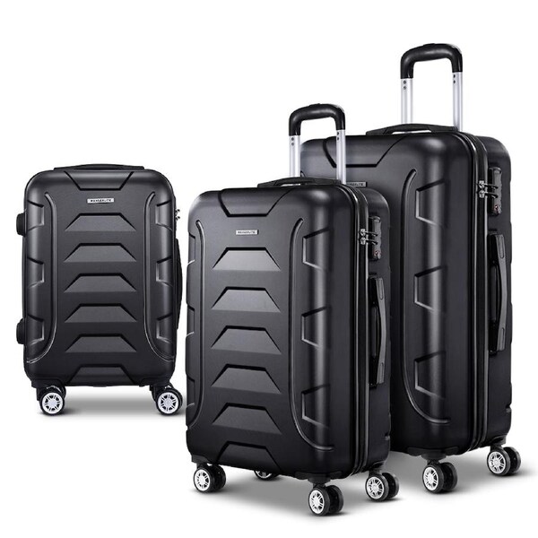 Wanderlite Luggage 3 Piece Set Black Blue Silver Black
