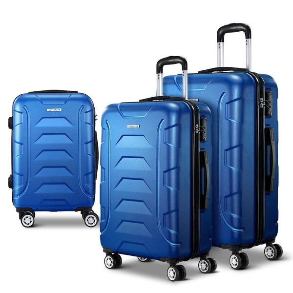 Wanderlite Luggage 3 Piece Set Black Blue Silver Blue