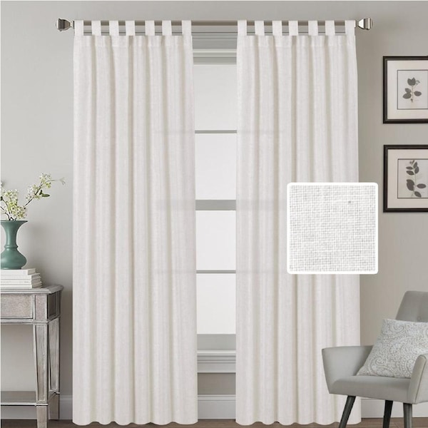 Curtains Natural Linen Blended Energy Efficient Light Filtering Curtains / Tab Top Curtains Window Treatments Panels / Drapes W132cm x D213cm / Natural