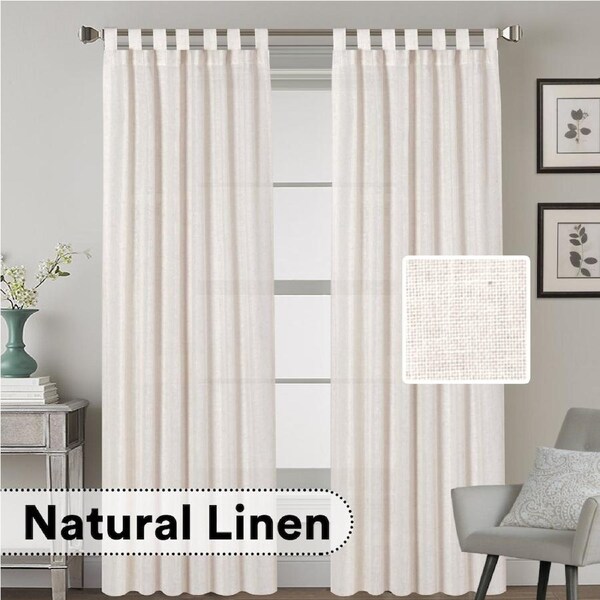 Curtains Natural Linen Blended Energy Efficient Light Filtering Curtains / Tab Top Curtains Window Treatments Panels / Drapes W132cm x D243cm / Natural